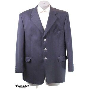 Bob Mackie Sport Coat Blazer 3 Metal Buttons Solid Blue Wool 46R